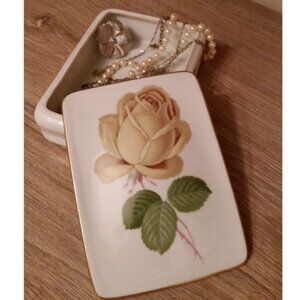 Vintage 30's Thomas Germany trinket porcelain jewelry misc box rose print.
